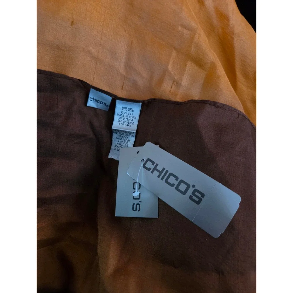 Chicos 100% Silk Ombre Gradient Scarf Brown Copper Gold Fringed Wrap NWT